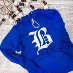 royal blue hooded sweatshirt with white B