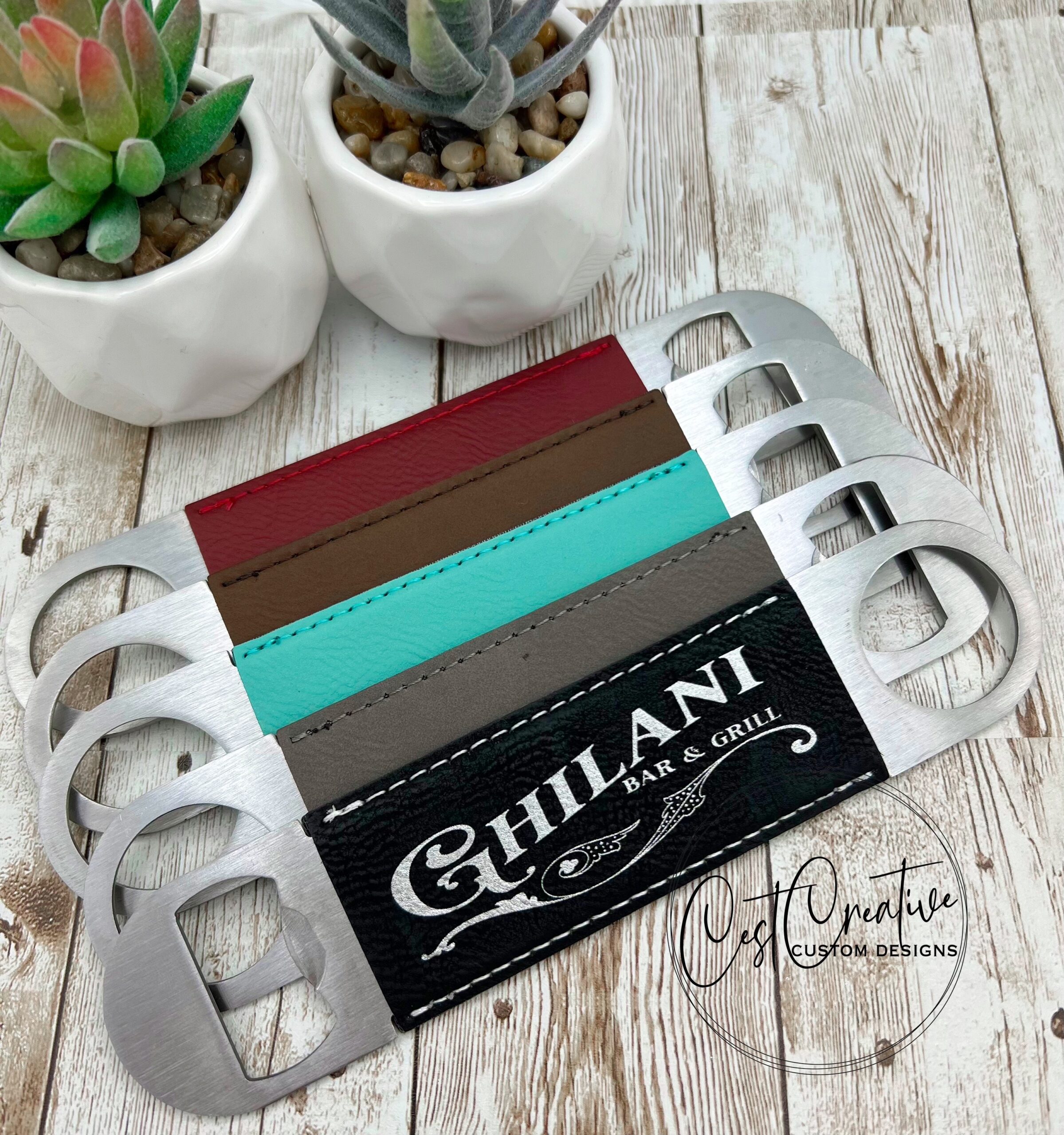 leatherette metal bottle openers