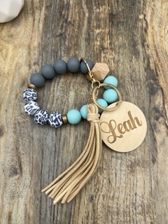 Silicone Bead Wristlet with engraved charm